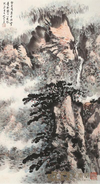白玉飞泉 镜框 设色纸本 76×41cm