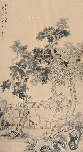  文会图 立轴 设色纸本