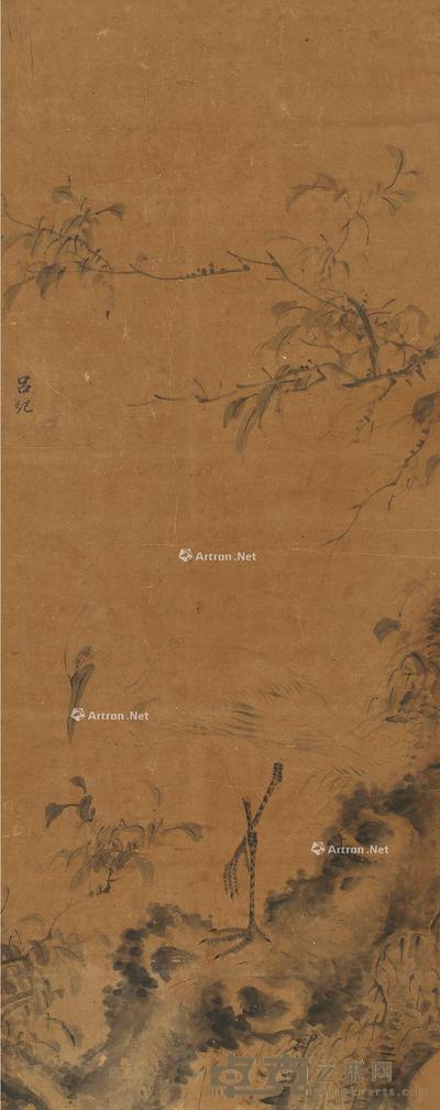 鹤 立轴 水墨绢本 105×40cm
