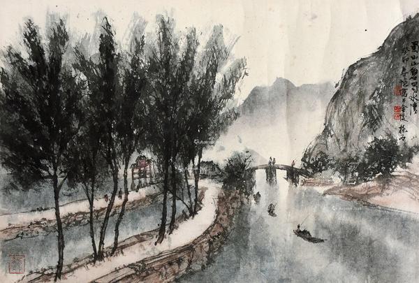  蜀山山碧蜀水清 镜片 纸本
