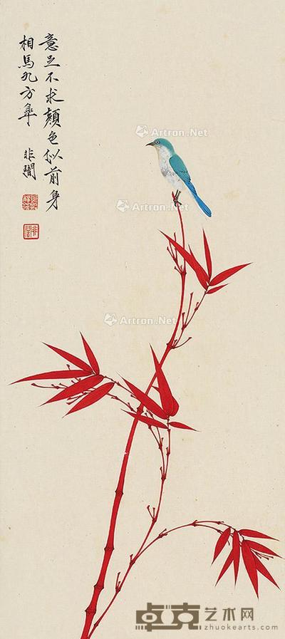  红叶小鸟 立轴 设色纸本 61×27cm