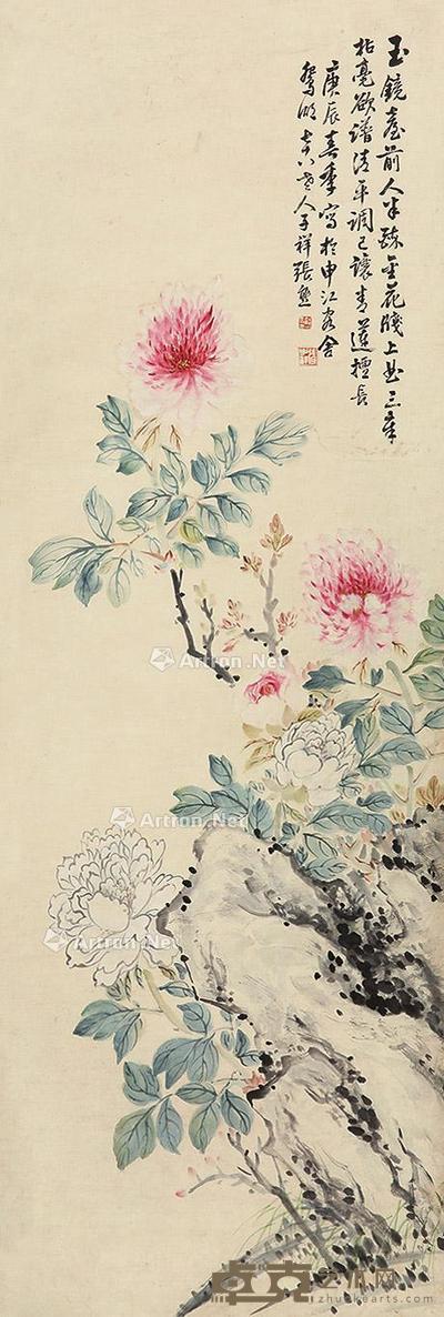  百花齐放 立轴 设色纸本 134×45cm