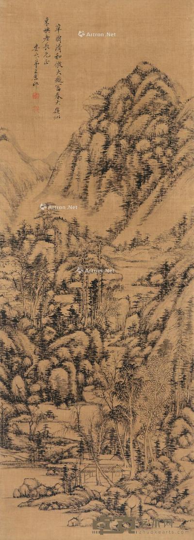  山居幽冥 立轴 水墨绢本 130×47cm