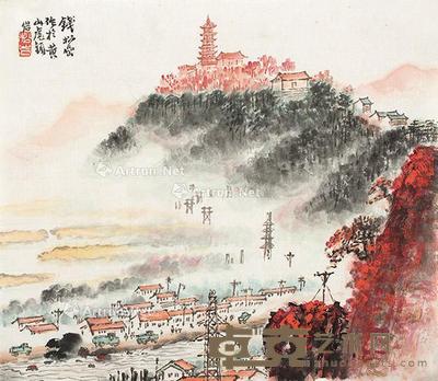 黄山小景 镜片 设色纸本 32×37cm