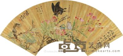 花鸟飞蝶 扇片 设色纸本 --