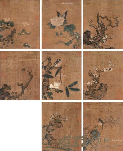花鸟草虫册 册页 (八开) 设色绢本 29×24cm×8