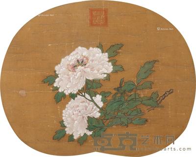牡丹 团扇轴 设色绢本 --