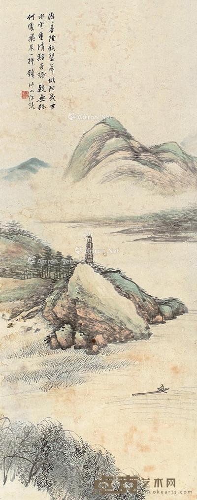  山居幽冥 镜片 设色纸本 100×39cm