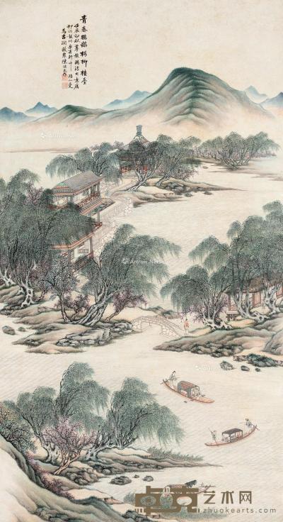  壬辰（1952）年作 春江楼台 镜片 设色纸本 151×82cm