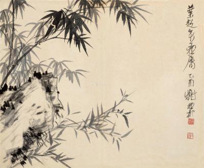  乙酉（1945）年作 竹石图 镜片 水墨纸本