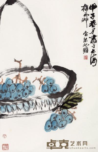  甲子（1984）年作 葡萄 立轴 设色纸本 69×45cm
