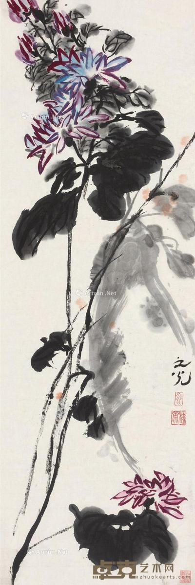 菊石图 立轴 设色纸本 100.5×34cm