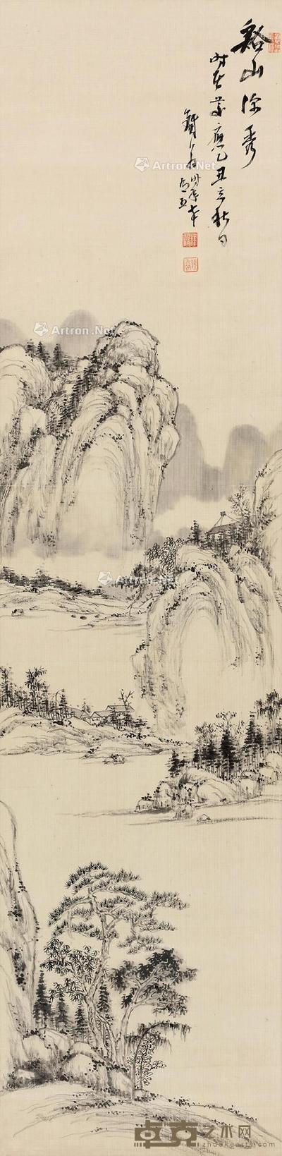  乙丑（1865）年作 溪山深秀 立轴 水墨绢本 146×35cm
