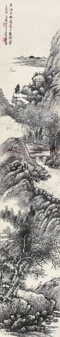  壬辰（1892）年作 江帆远影 立轴 水墨纸本