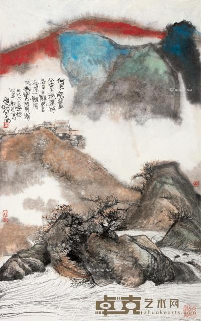  己巳（1989）年作 秋山图 镜片 设色纸本 74.5×46.5cm