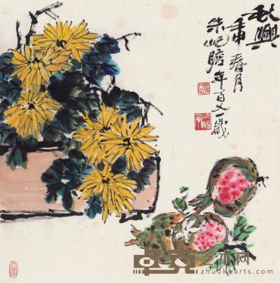  壬申（1992）年作 秋兴 立轴 设色纸本 65.5×65.5cm