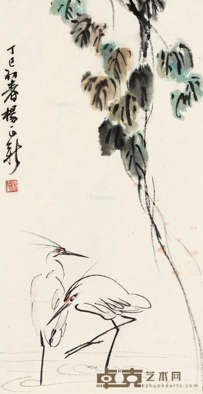  丁巳（1977）年作 秋鹭 立轴 设色纸本 64.5×33cm