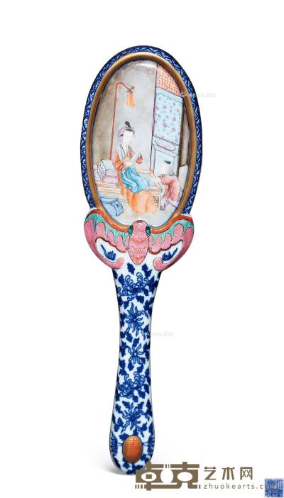  清乾隆 粉彩课子图纹饰瓷杯镜 长27.5cm；宽7.5cm