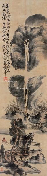 高泉泻石 立轴 设色纸本