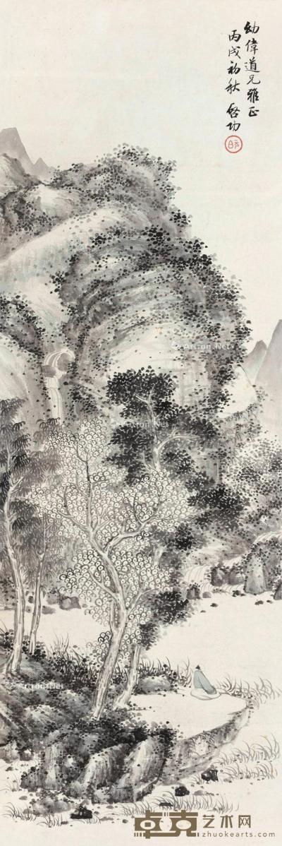  丙戌（1946）年作 秋江悟道 立轴 水墨纸本 85.5×28cm