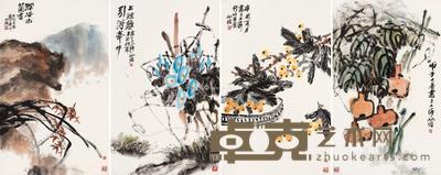  花卉 四屏 立轴 设色纸本 96×60cm×4