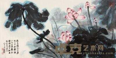  庚申（1980）年作 红荷 镜片 设色纸本 68×138.5cm