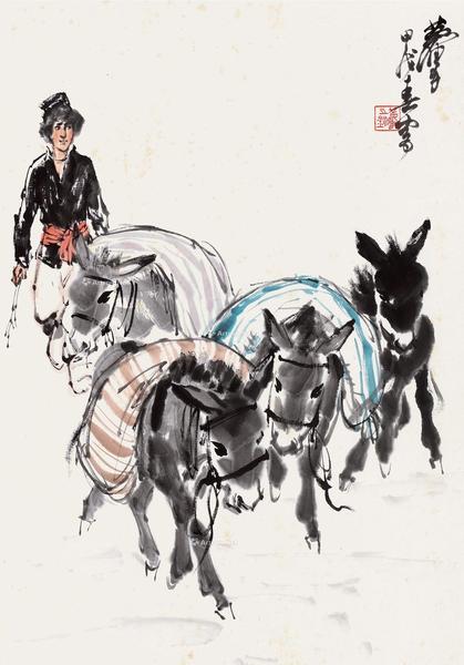  甲戌（1994）年作 牧放图 立轴 设色纸本