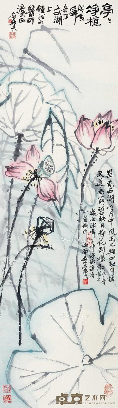  戊辰（1988）年作 亭亭净植 立轴 设色纸本 135×39cm