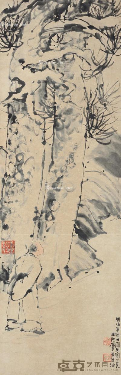  丙寅（1926）年作 松下高士 立轴 设色纸本 130×40.5cm