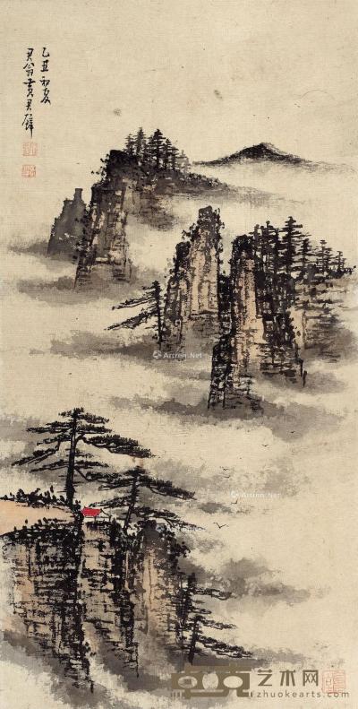  乙丑（1985）年作 松云图 立轴 设色绢本 74×37.5cm
