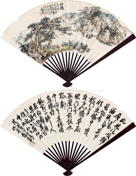  丁未（1907）年作 松韵泉音·行书 成扇 设色纸本