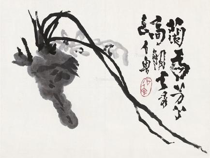  幽兰图 镜片 水墨纸本