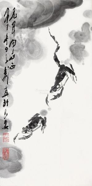  甲子（1984）年作 蛙趣 镜片 水墨纸本