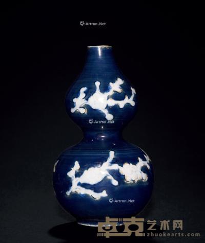  明 蓝底白梅花葫芦瓶 高14.5cm；直径8cm