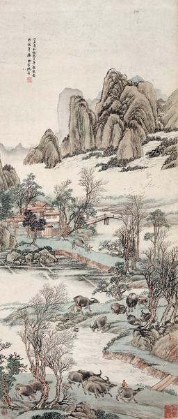  丁丑（1697）年作 散牧图 立轴 设色纸本