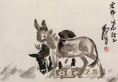双驴图 镜框 水墨纸本 34.5×49.5cm