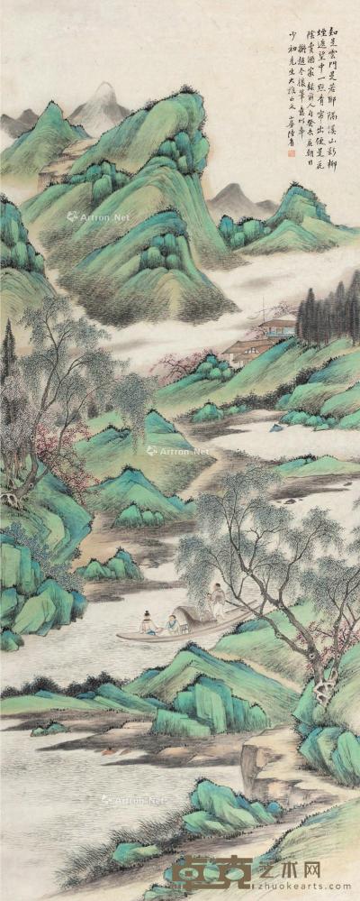  癸未（1943）年作 溪山柳烟 镜片 设色纸本 130×51cm