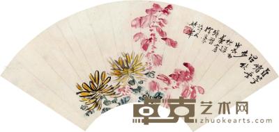  戊辰（1928）年作 秋艳图 镜框 设色纸本 18.5×50cm