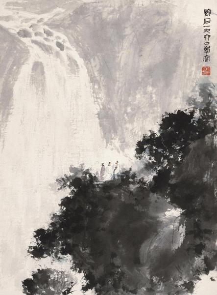  1960年作 观瀑图 镜片 设色纸本