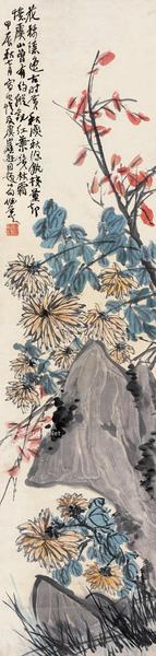  甲辰（1904）年作 枫叶霜菊 立轴 设色纸本