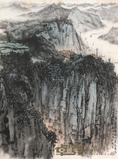  1972年作 峡江景色 镜片 设色纸本 52.5×38.5cm