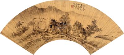  戊子（1648）年作 溪桥幽居 扇面 水墨金笺