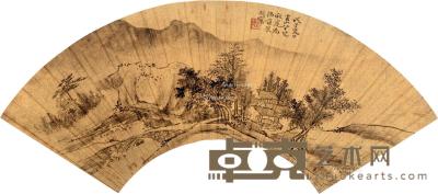  戊子（1648）年作 溪桥幽居 扇面 水墨金笺 16×50cm