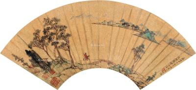  甲申（1574）年作 策马图 扇面 设色金笺