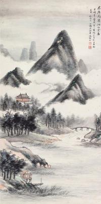 壬申（1932）年作 潇湘白云图 立轴 设色纸本