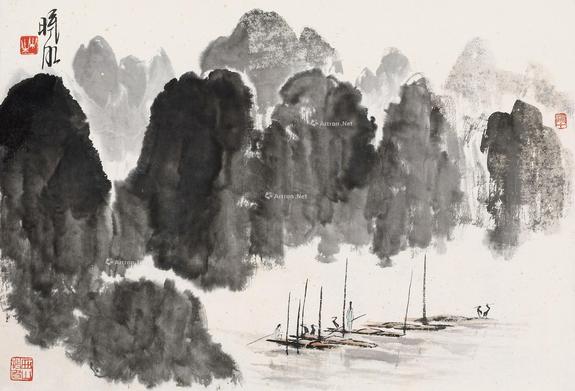  桂林山水甲天下 镜片 水墨纸本