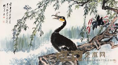  壬戌（1982）年作 王摩诘诗意图 横披 设色纸本 95×177.5cm