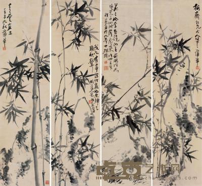  壬午（1882）年作 竹石 四屏 立轴 水墨纸本 148.5×39cm×4