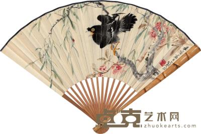  壬寅（1962）年作 新柳春燕 成扇 设色纸本 18×48cm