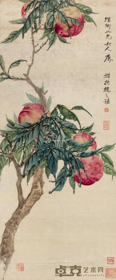  桃寿图 镜片 设色绢本 79.5×32.5cm